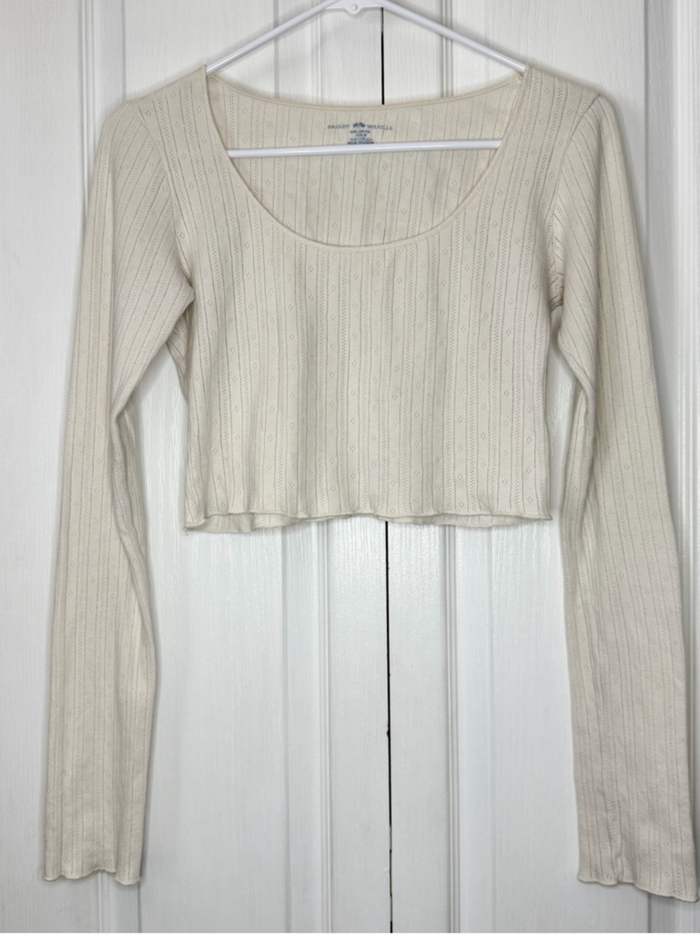 Brandy Melville Cream Ribbed Scoop-Neck Crop Top Cottagecore dainty